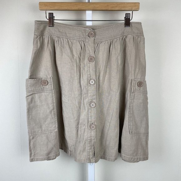 Alain Manoukian 100% Linen Blend Skirt Tan Button‎ Front Pockets EUR 36 US Small - Picture 1 of 7